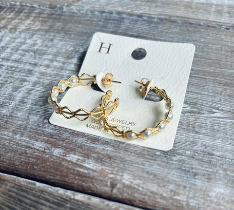 Gold Dipped Pearl Hoop Earrings