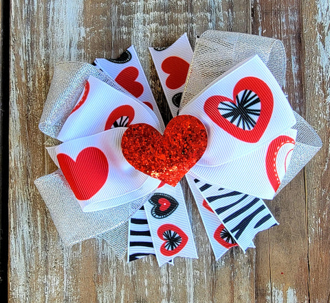 Red & Silver Heart Bow