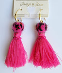Pink Cheetah Tassel Earings