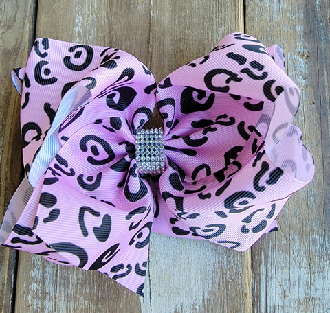 Pink & Black Leopard Bow