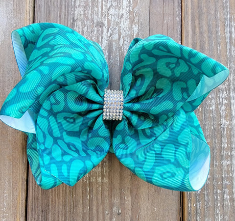 Teal Leopard Bow